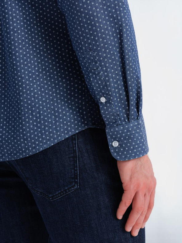 Ombre Clothing Cămașă de bărbați din denim fin cu model și buzunar - albastru Ombre Clothing