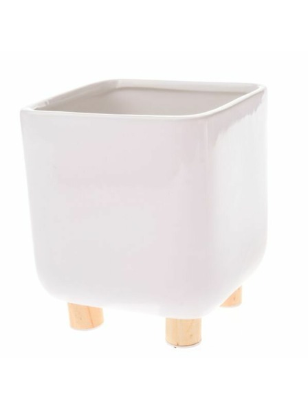Casa de Engel Înveliș ceramic pentru ghiveci cu picioare din lemn, alb, 0/8