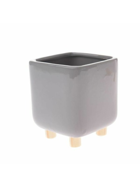 Casa de Engel Suport ceramic pentru ghiveci cu picioare din lemn, gri, 0/24