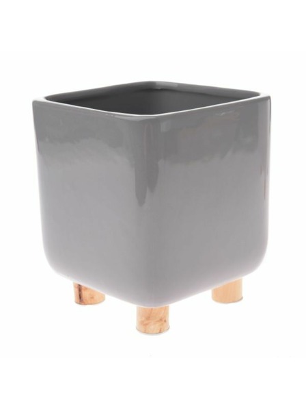 Casa de Engel Înveliș ceramic pentru ghiveci cu picioare din lemn, gri, 0/8
