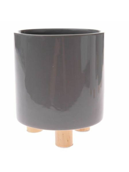 Casa de Engel Ghiveci ceramic cu picioare din lemn, gri, 0/12