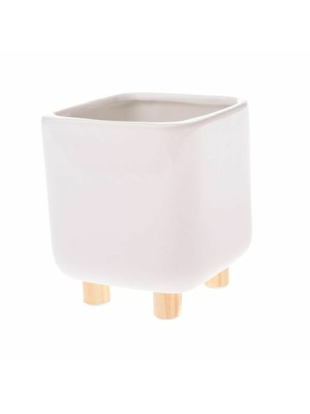 Casa de Engel Înveliș ceramic pentru ghiveci cu picioare din lemn, alb, 0/24