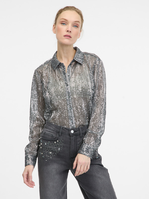 Orsay Bluză argintie pentru femei cu guler ORSAY