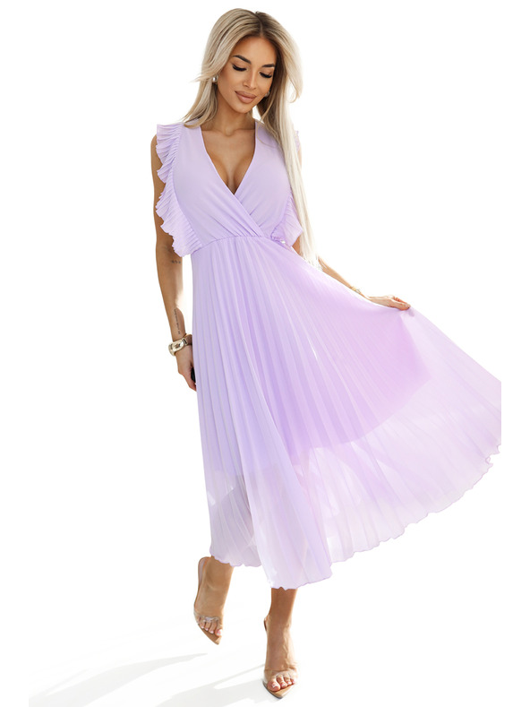 numoco 315-7 EMILY Rochie plisată cu volănașe și decolteu - culoare mov