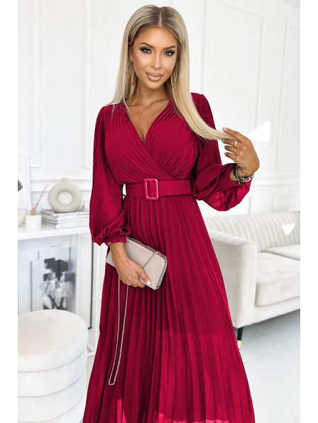 numoco 414-9 KLARA Rochie cu volane și decolteu - Culoare bordo
