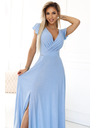 numoco 411-13 CRYSTAL Rochie lungă sclipitoare cu decolteu - albastru deschis cu sclipici