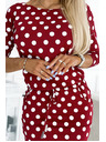 numoco 13-164 Rochie sport cu legare și buzunare - bordo + buline