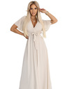 numoco 545-3 Rochie lungă cu decolteu pliat și legare - bej
