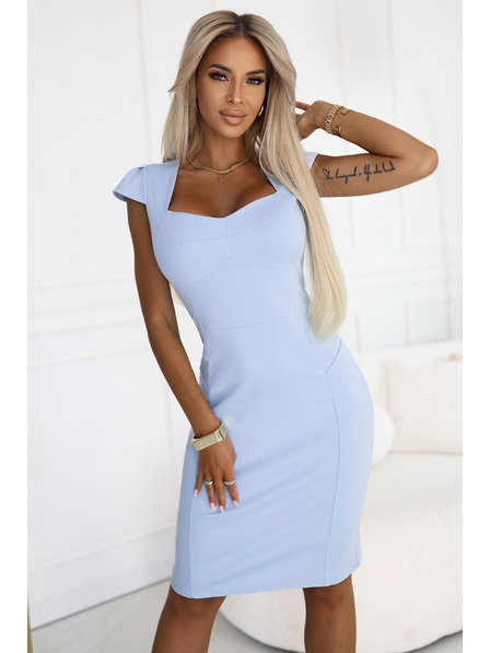 numoco 318-8 Rochie midi elegantă cu decolteu frumos - albastru deschis