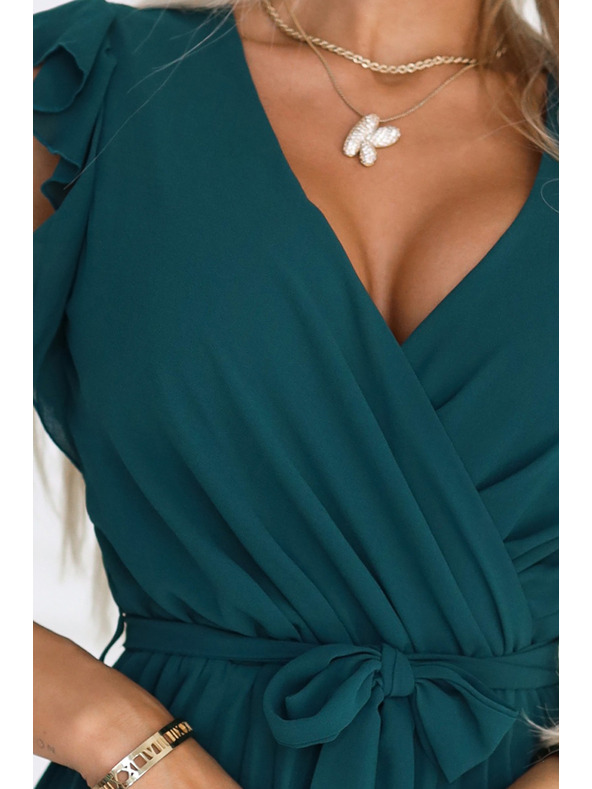 numoco 374-8 POLINA Rochie plisată cu decolteu și volănași - verde