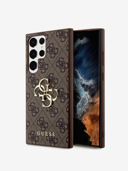 Guess PU 4G Metal Logo Zadní Kryt pro Samsung Galaxy S24 Ultra Brown Carcasa de telefon