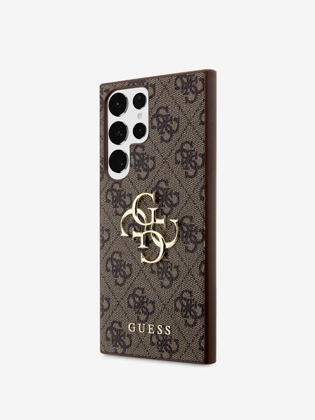Guess PU 4G Metal Logo Zadní Kryt pro Samsung Galaxy S24 Ultra Brown Carcasa de telefon