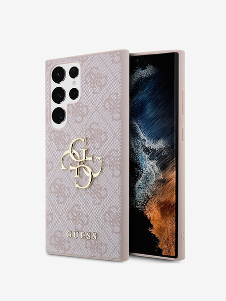 Guess PU 4G Metal Logo Zadní Kryt pro Samsung Galaxy S24 Ultra Pink Carcasa de telefon