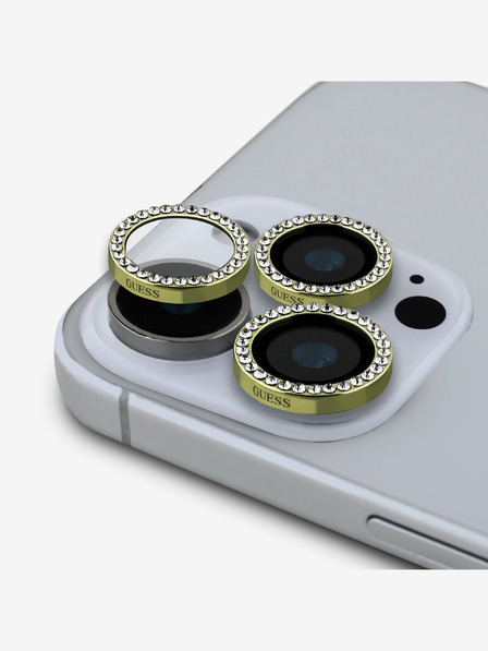 Guess Fixed Glliter Ochrana Čoček pro iPhone 16 Pro/16 Pro Max Gold Carcasa de telefon