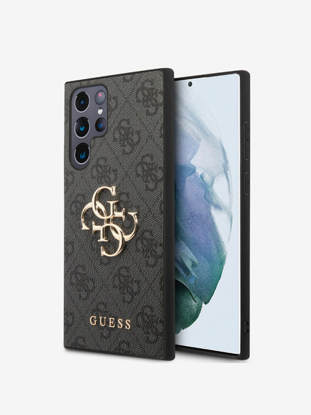Guess PU 4G Metal Logo Zadní Kryt pro Samsung Galaxy S24 Ultra Grey Carcasa de telefon