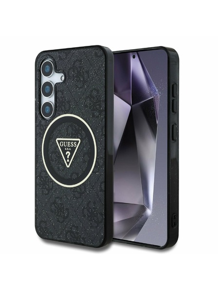 Guess IML 4G Glitter and Triangle Logo MagSafe Zadní Kryt pro Samsung Galaxy S25 Black Carcasa de telefon