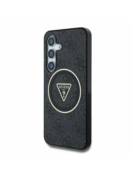 Guess IML 4G Glitter and Triangle Logo MagSafe Zadní Kryt pro Samsung Galaxy S25 Black Carcasa de telefon