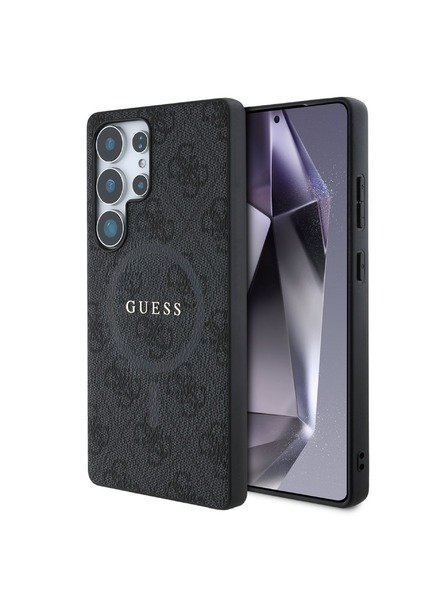 Guess PU Leather 4G Colored Ring MagSafe Zadní Kryt pro Samsung Galaxy S25 Ultra Black Carcasa de telefon