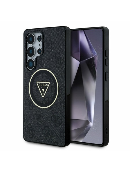 Guess IML 4G Glitter and Triangle Logo MagSafe Zadní Kryt pro Samsung Galaxy S25 Ultra Black Carcasa de telefon