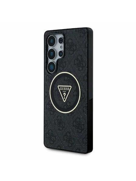 Guess IML 4G Glitter and Triangle Logo MagSafe Zadní Kryt pro Samsung Galaxy S25 Ultra Black Carcasa de telefon
