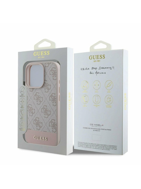 Guess PU 4G Stripe Zadní Kryt pro iPhone 16 Pro Pink Carcasa de telefon