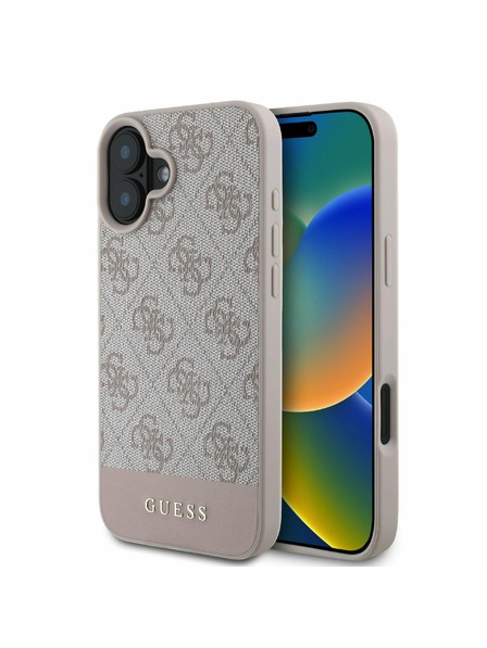 Guess PU 4G Stripe Zadní Kryt pro iPhone 16 Pink Carcasa de telefon