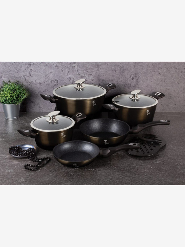 Berlingerhaus Cratiță cu suprafață marmorată 24 cm Shiny Black Collection 2 capace BERLINGERHAUS