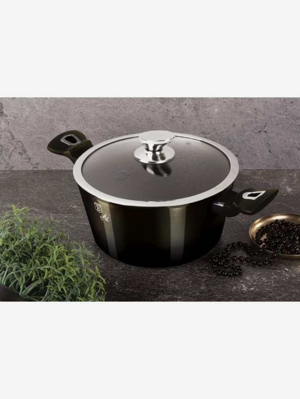 Berlingerhaus Cratiță cu suprafață marmorată 24 cm Shiny Black Collection 2 capace BERLINGERHAUS