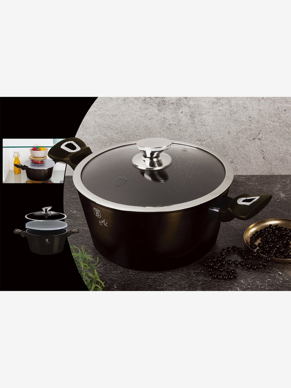 Berlingerhaus Cratiță cu suprafață marmorată 24 cm Shiny Black Collection 2 capace BERLINGERHAUS