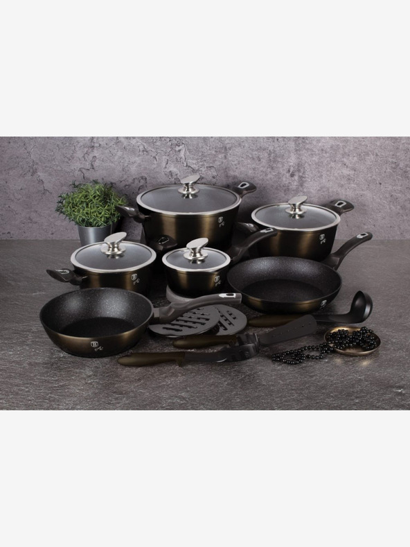 Berlingerhaus Cratiță cu suprafață marmorată 24 cm Shiny Black Collection 2 capace BERLINGERHAUS