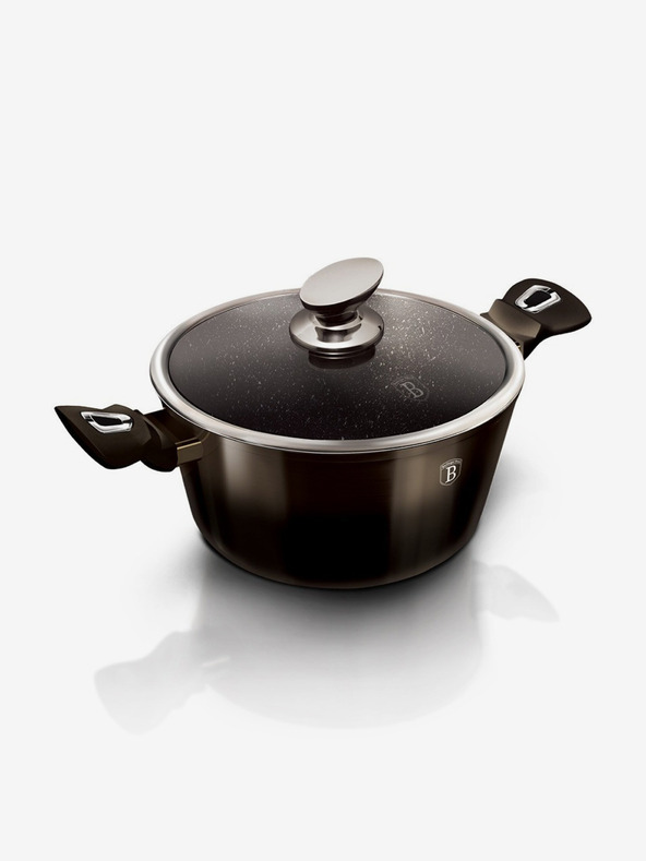 Berlingerhaus Cratiță cu suprafață marmorată 24 cm Shiny Black Collection 2 capace BERLINGERHAUS