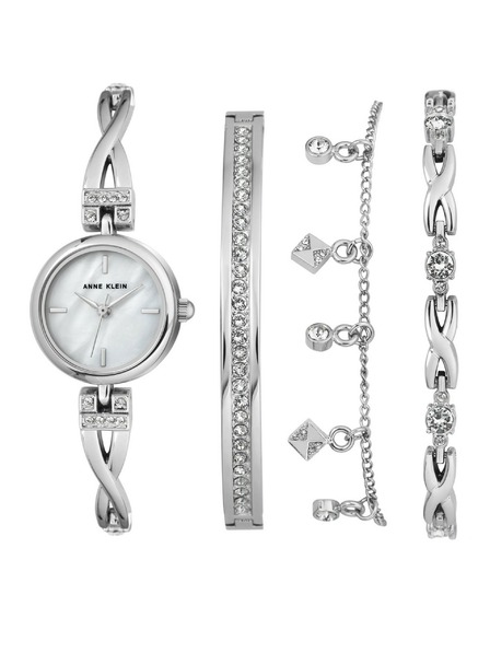 Anne Klein Set argintiu de ceas și bijuterii pentru femei Anne Klein