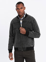 Ombre Clothing Jachetă bomber bărbătească din denim cu efect stone wash - negru V2 OM-JADJ-0163 Ombre Clothing
