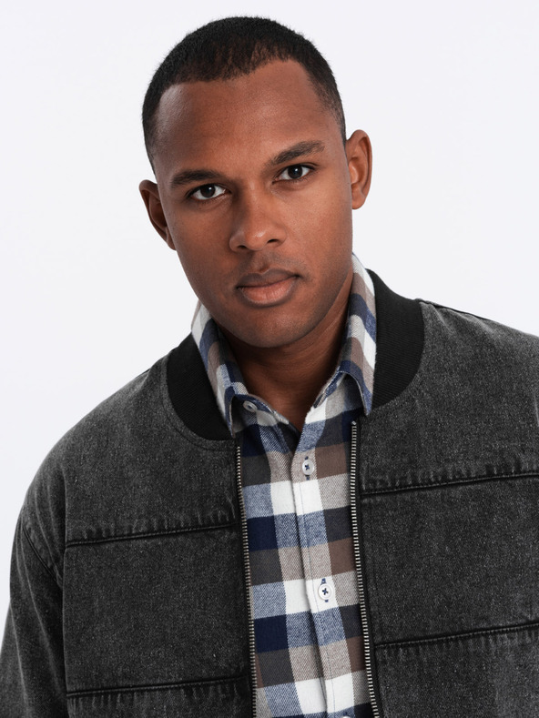 Ombre Clothing Jachetă bomber bărbătească din denim cu efect stone wash - negru V2 OM-JADJ-0163 Ombre Clothing