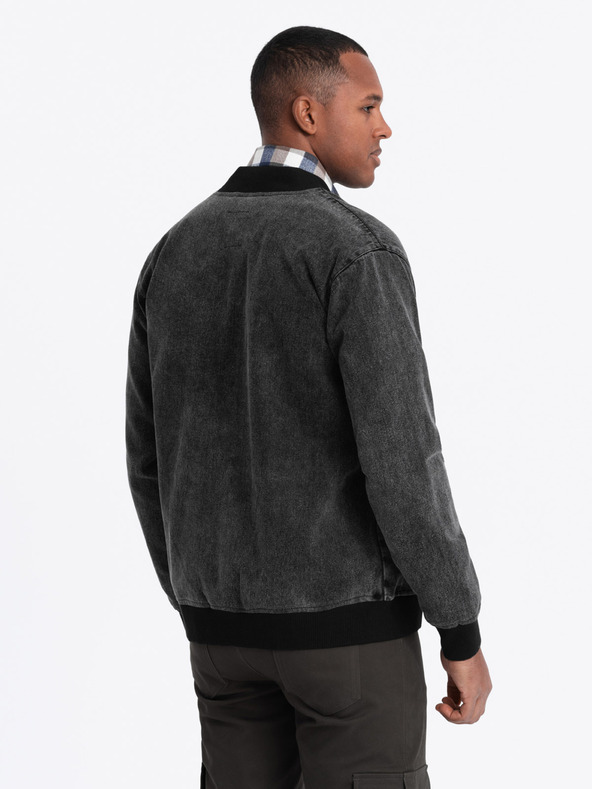 Ombre Clothing Jachetă bomber bărbătească din denim cu efect stone wash - negru V2 OM-JADJ-0163 Ombre Clothing