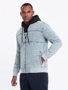 Ombre Clothing Jachetă bomber bărbătească din denim cu efect stone wash - albastru deschis V3 OM-JADJ-0163 Ombre Clothing
