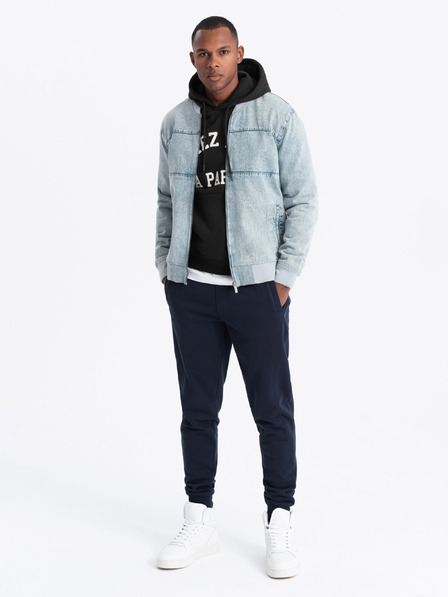 Ombre Clothing Jachetă bomber bărbătească din denim cu efect stone wash - albastru deschis V3 OM-JADJ-0163 Ombre Clothing
