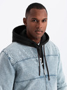 Ombre Clothing Jachetă bomber bărbătească din denim cu efect stone wash - albastru deschis V3 OM-JADJ-0163 Ombre Clothing