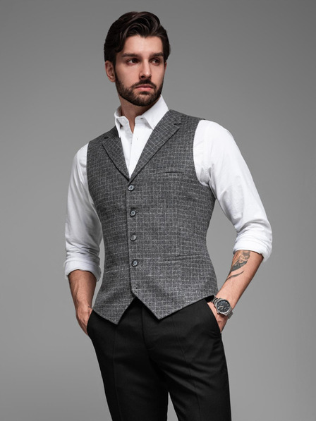 Ombre Clothing Vestă pentru bărbați din amestec de lână cu revere în carouri Ombre Clothing