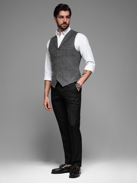 Ombre Clothing Vestă pentru bărbați din amestec de lână cu revere în carouri Ombre Clothing