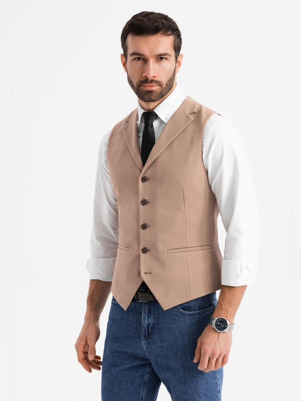 Ombre Clothing Vestă elegantă slim-fit pentru bărbați cu elastan și revere Ombre Clothing