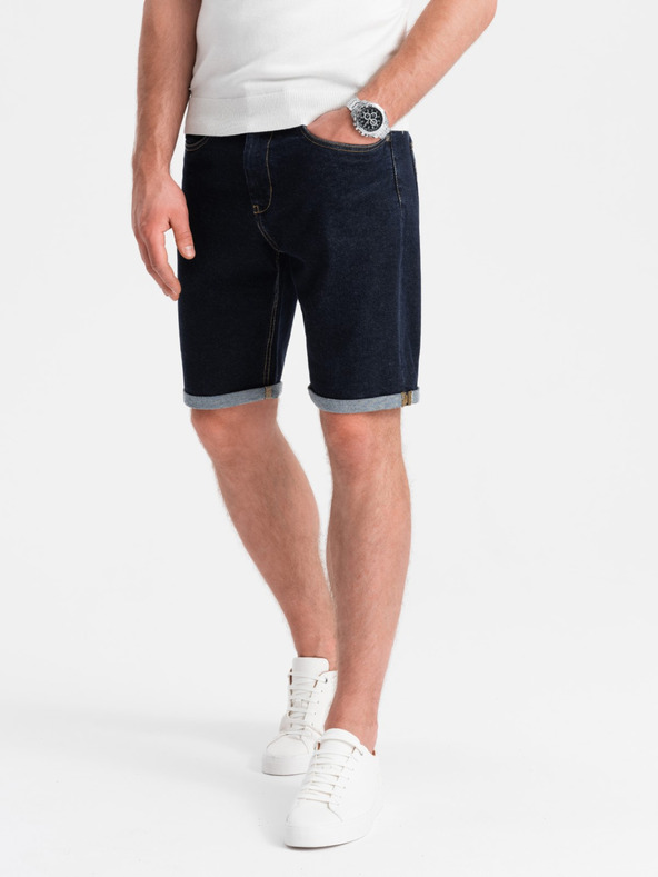 Ombre Clothing Pantaloni scurți din denim pentru bărbați cu tiv răsfrânt Ombre Clothing