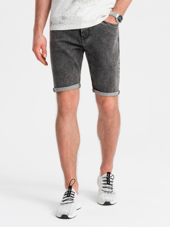 Ombre Clothing Pantaloni scurți din denim pentru bărbați cu tiv răsfrânt Ombre Clothing