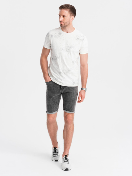 Ombre Clothing Pantaloni scurți din denim pentru bărbați cu tiv răsfrânt Ombre Clothing
