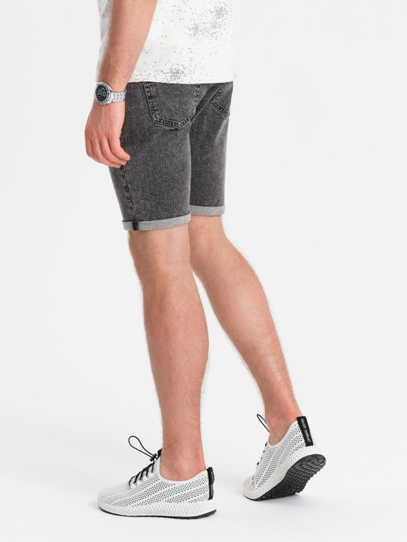 Ombre Clothing Pantaloni scurți din denim pentru bărbați cu tiv răsfrânt Ombre Clothing