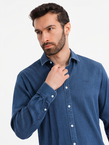 Ombre Clothing Cămașă din denim pentru bărbați cu lyocell și broderie pe piept Ombre Clothing