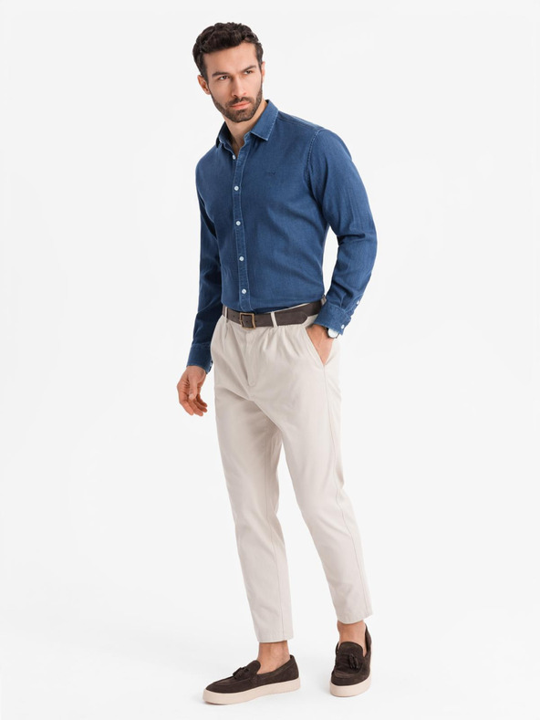 Ombre Clothing Cămașă din denim pentru bărbați cu lyocell și broderie pe piept Ombre Clothing