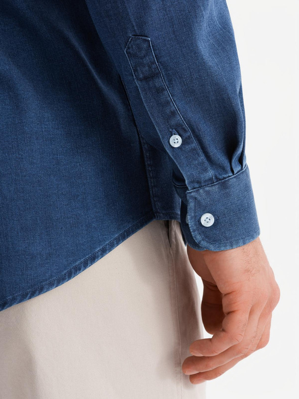 Ombre Clothing Cămașă din denim pentru bărbați cu lyocell și broderie pe piept Ombre Clothing