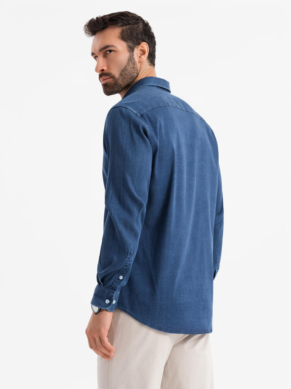 Ombre Clothing Cămașă din denim pentru bărbați cu lyocell și broderie pe piept Ombre Clothing