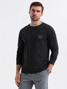 Ombre Clothing Tricou din bumbac pentru bărbați cu mânecă lungă, decolteu în V în dungi și broderie Ombre Clothing